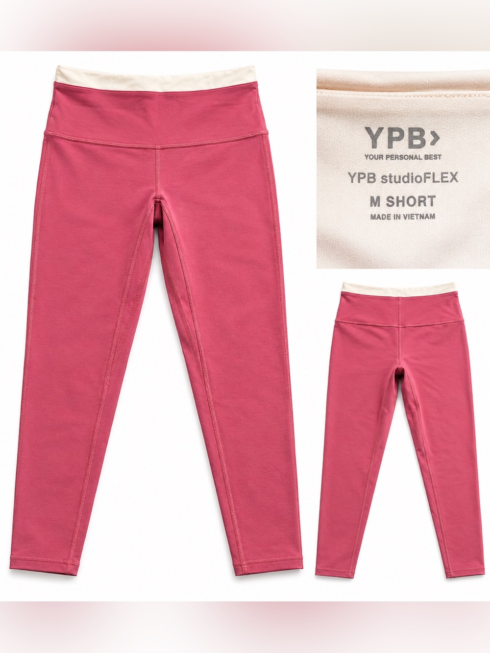 Abercrombie & Fitch Pink High-Waist StudioFLEX Leggings with Cream Waistband